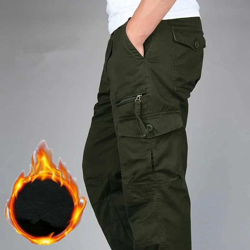 NONECN Men's Winter Camouflage Cargo Pants Double Layer Fleece Warm