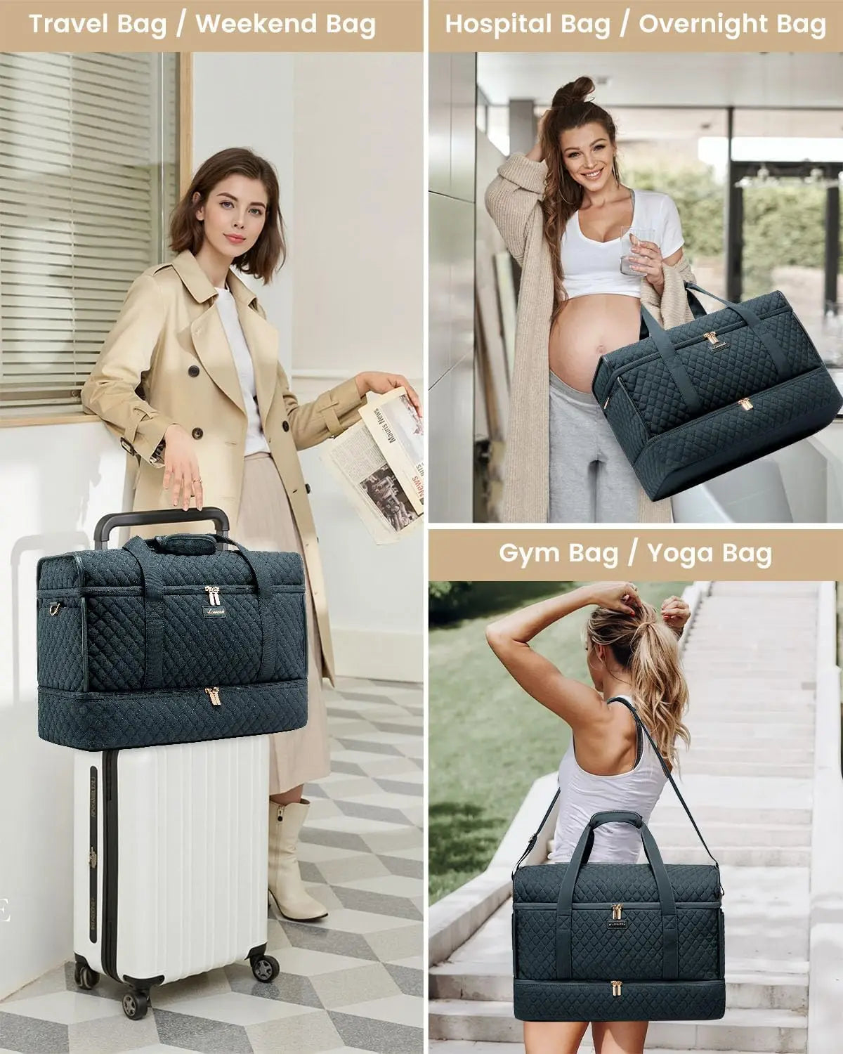 Women Travel Duffle Bag With Shoe Compartment Carry On Gym Duffel