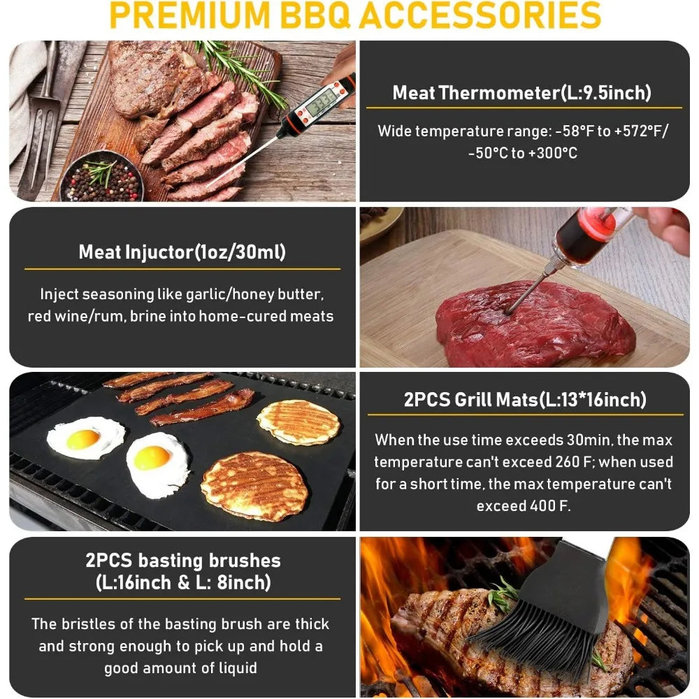 Heavy Duty Stainless Steel BBQ Tools Kit With Thermometer