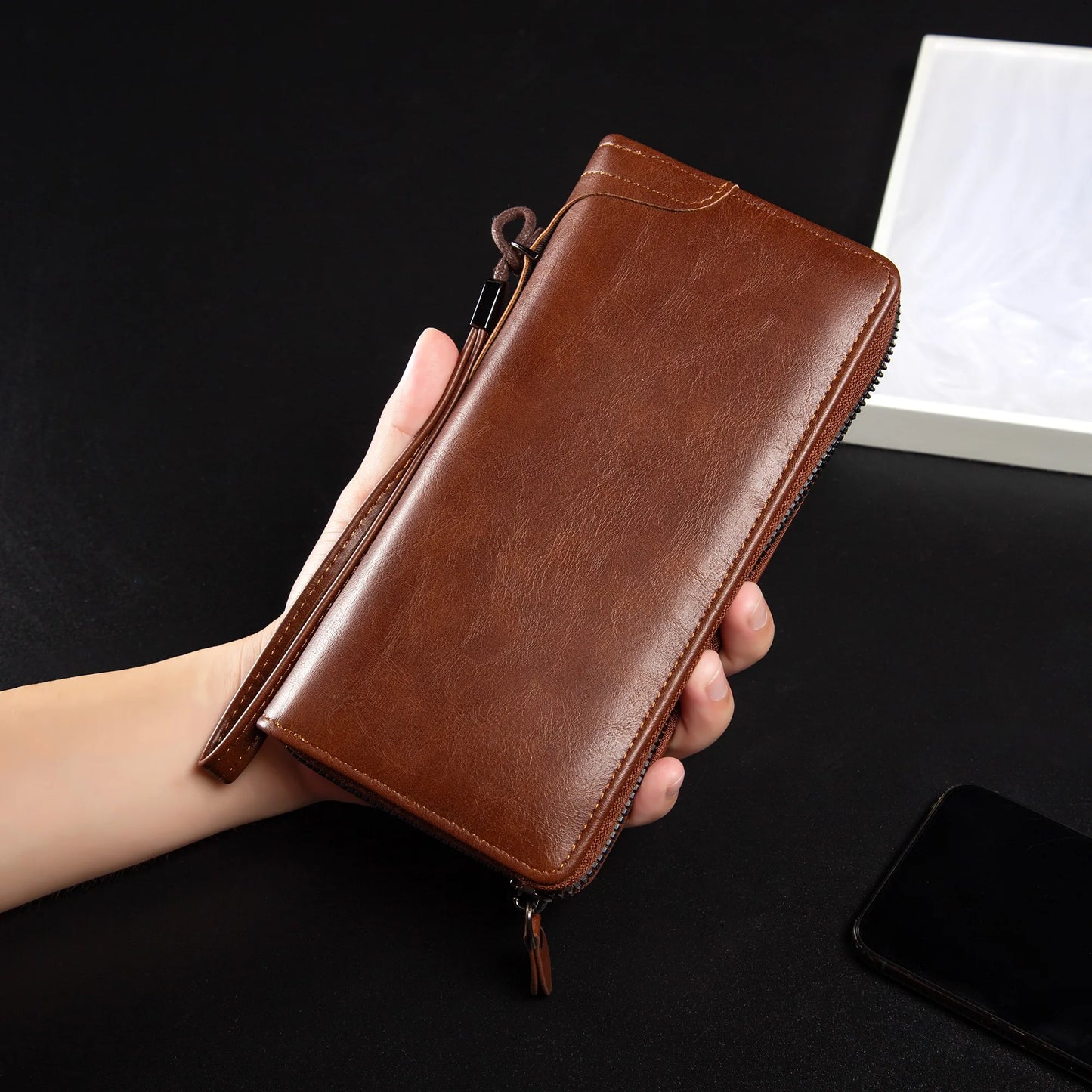 Men's Long Zipper Wallet High Quality Pu Leather Wallet For Men RFID Blocking Business Clutch Bag Credit Card Holder Purse Man