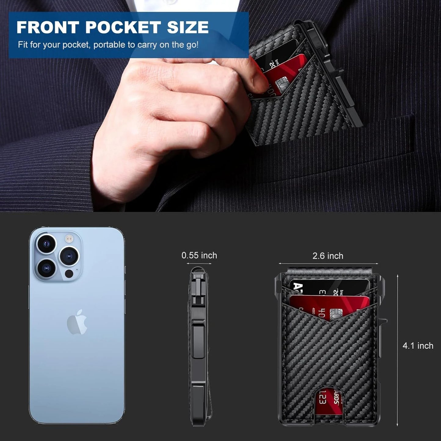 RFID Blocking Slim Mens Wallet With Pop Up Card Holder And Money Clip