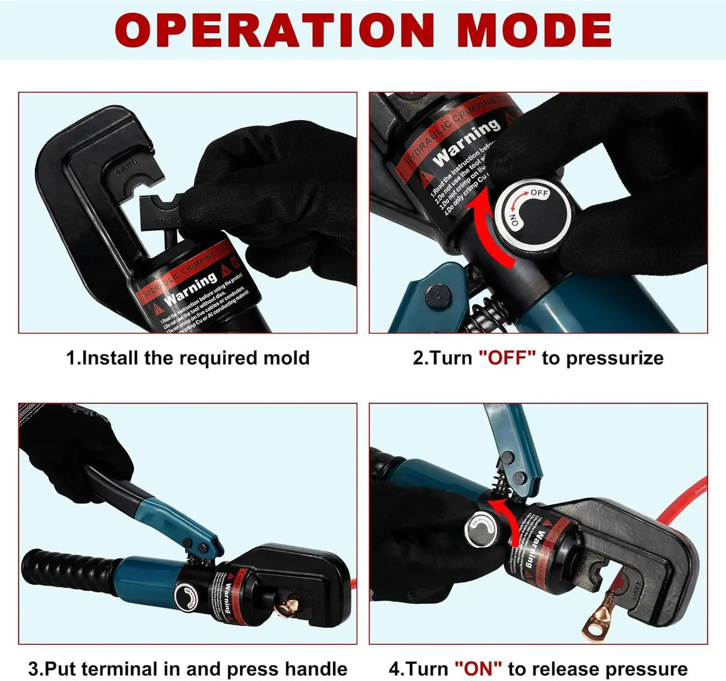 Hydraulic Crimping Tool and Cable Cutter 12 AWG to 2/0