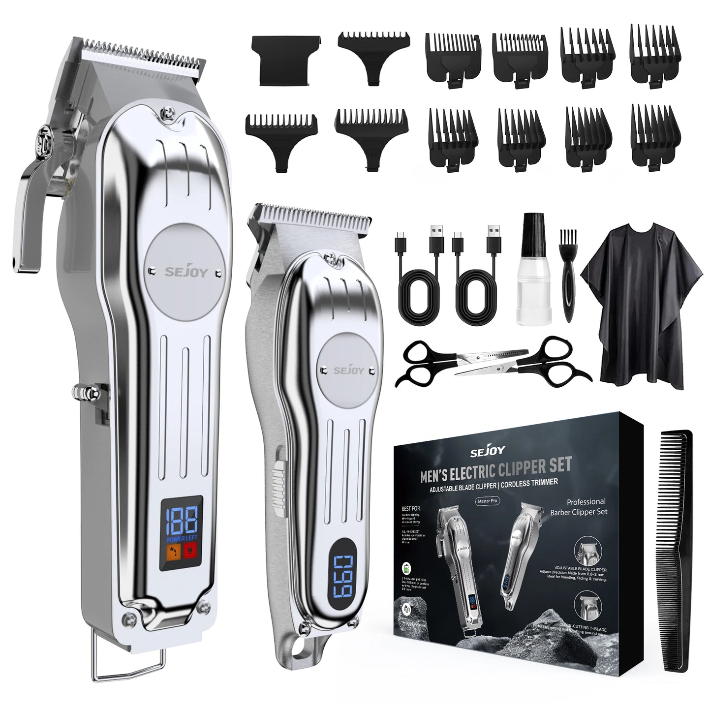 Sejoy Professional Hair Clipper Kit Cordless Trimmer Set for Men