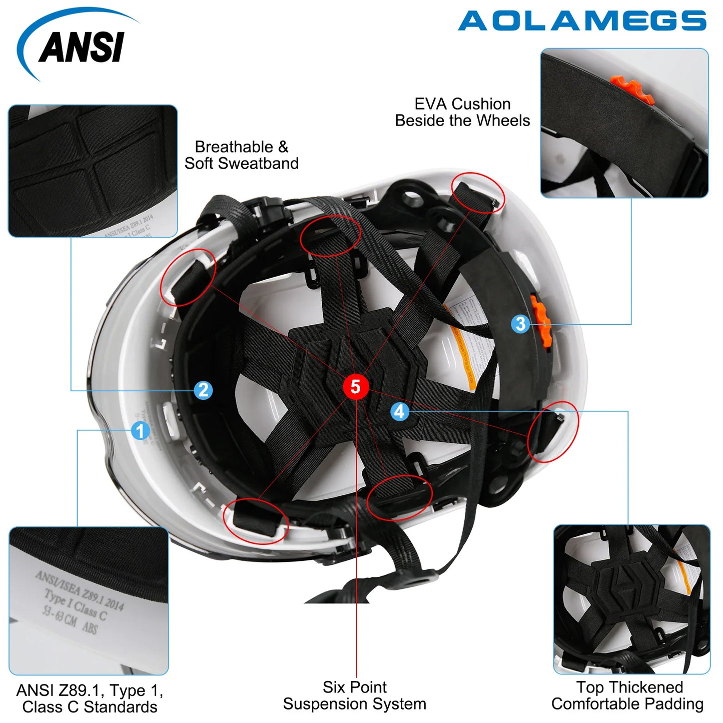 Aolamegs CE Safety Helmet ABS With Goggles And Reflective Stickers Hard Hat