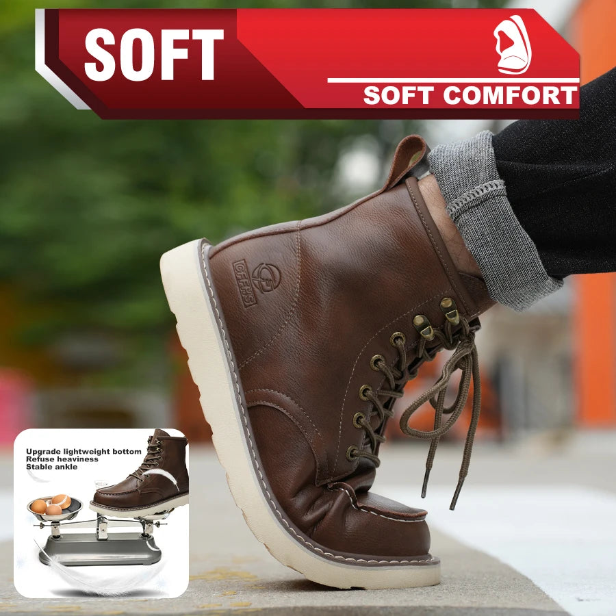 Two Layer Cowhide High Top Anti Smash Puncture Breathable Shoes