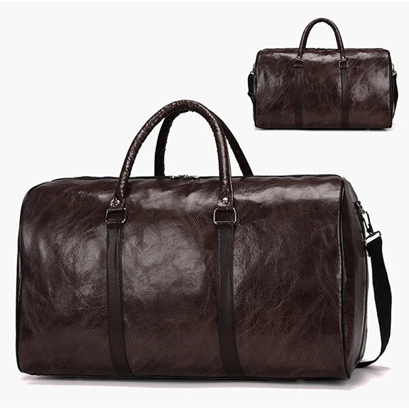 Leather Travel Duffle Bag PU Leather Luggage Weekender For Men