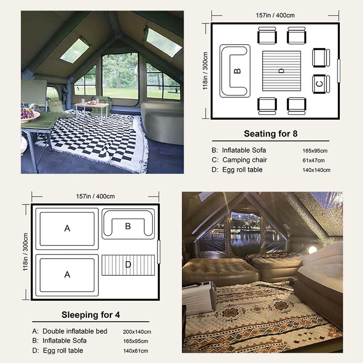 SENLEETO 4 Season Waterproof Inflatable Glamping Tent With Chimney