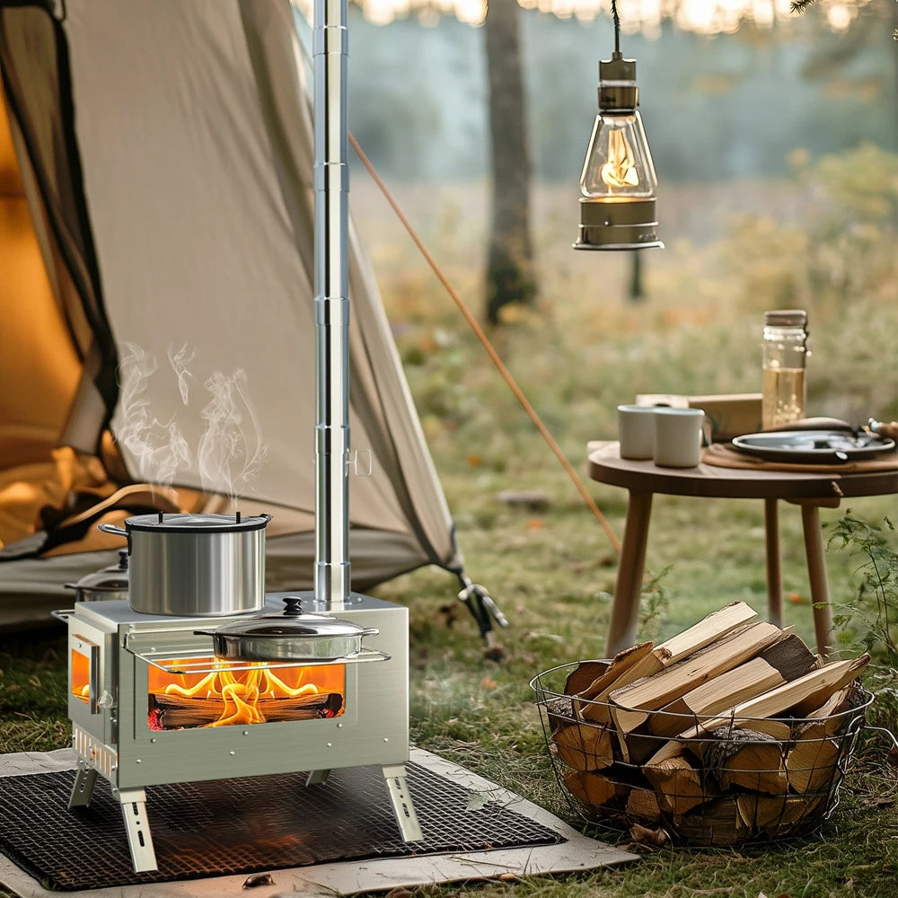 Portable Wood Burning Camping Stove Stainless Steel Tent Stove