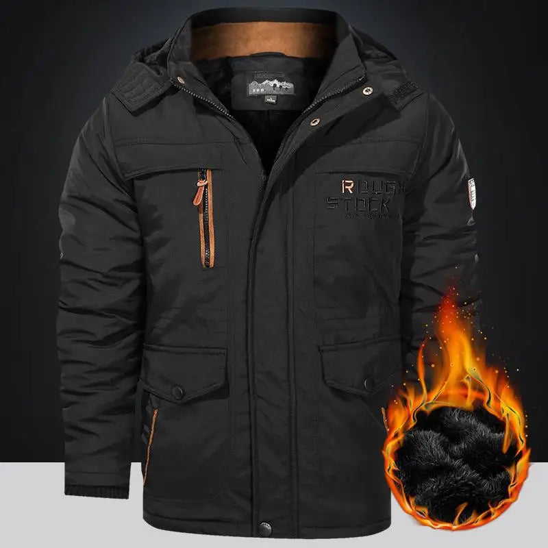 Men's Winter Parka Jacket With Fleece Lining Hooded Windbreaker Outerwear