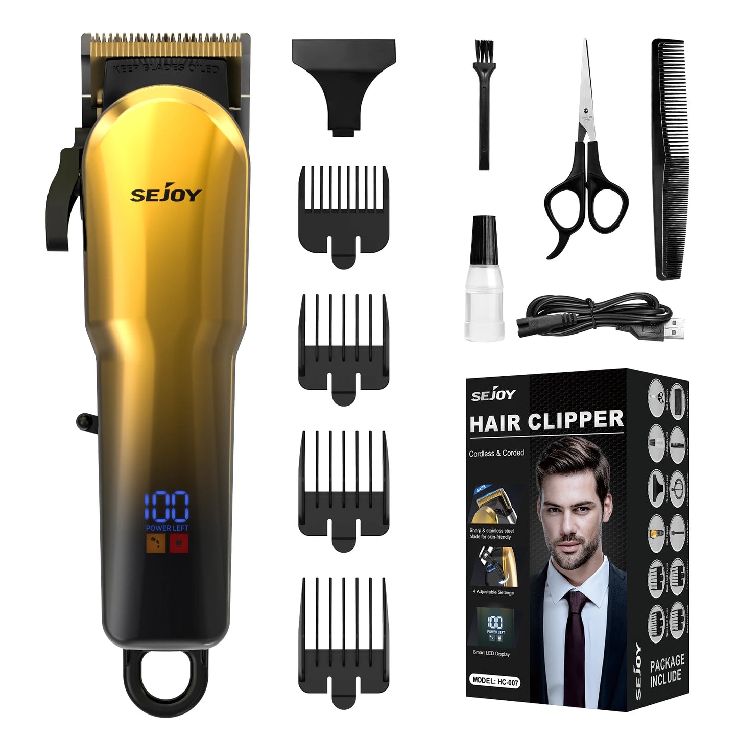 Sejoy Cordless Hair Trimmer Pro For Men Barber Clipper