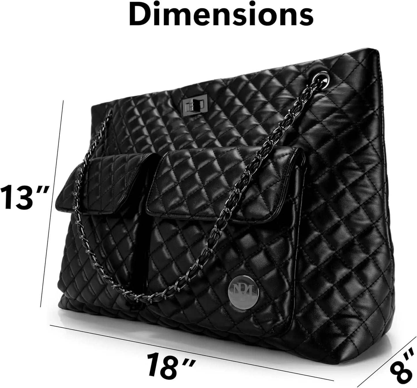 Quilted Vegan Leather Tote Weekender Travel Bag For Women