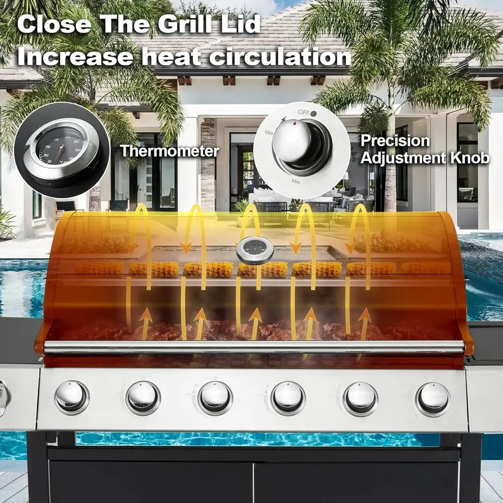 60,000 BTU 6-Burner Propane Gas Grill With Side Stove