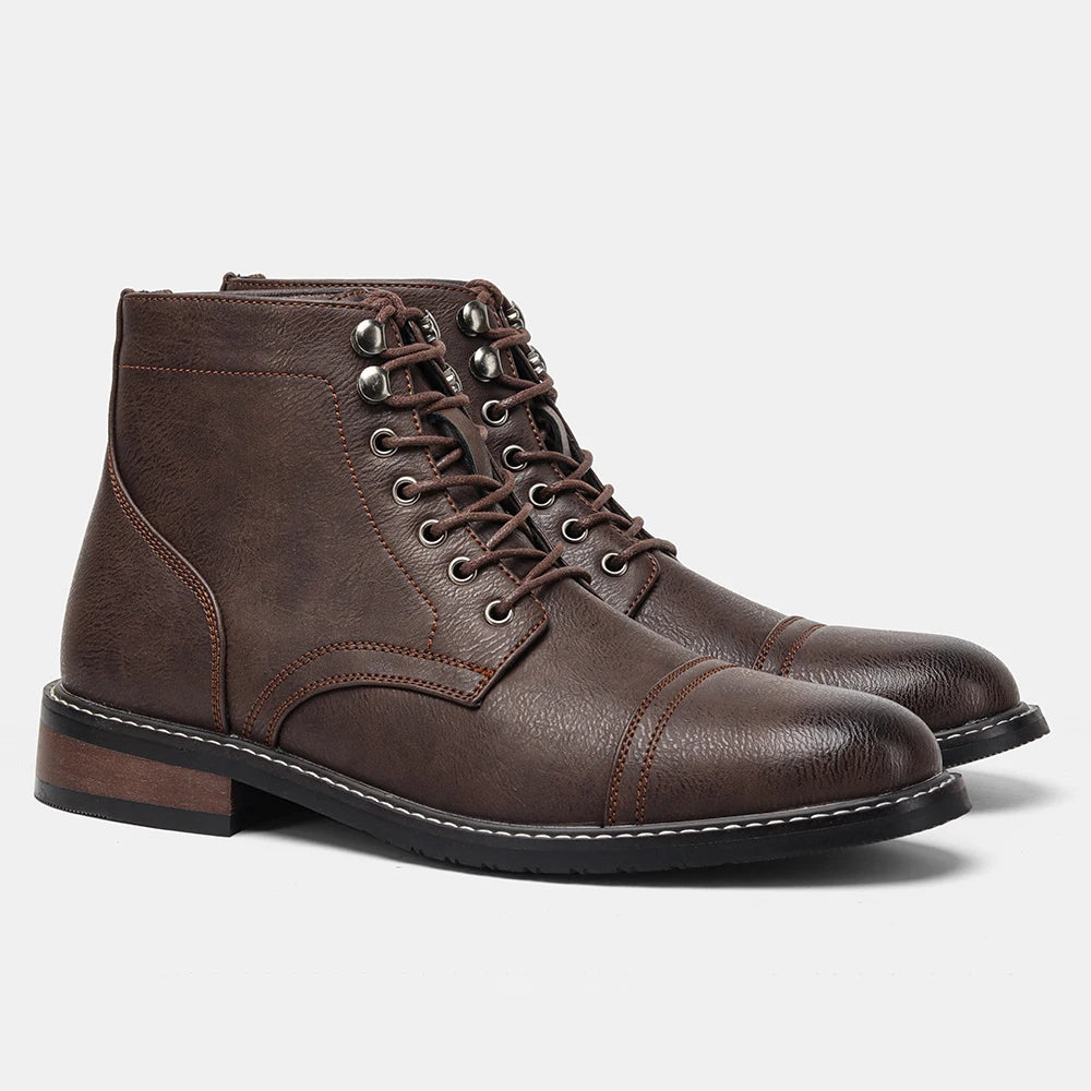 Hecrafted Men Retro Leather Ankle Boots With Zip Closure