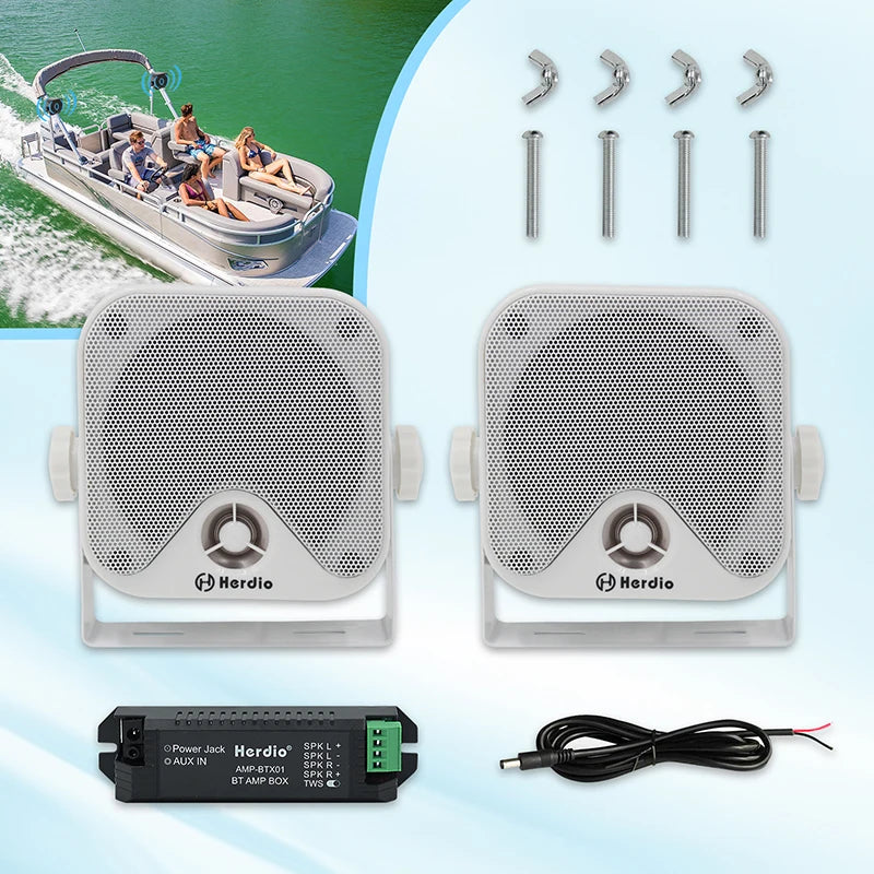 Herdio 100W Heavy Duty Waterproof Marine Bluetooth Speakers Surface Mounted