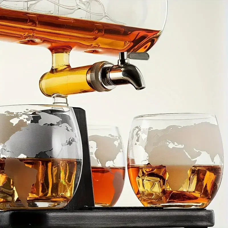 Smooth Sailing Decanter Set with Glass Cups for Home Bars