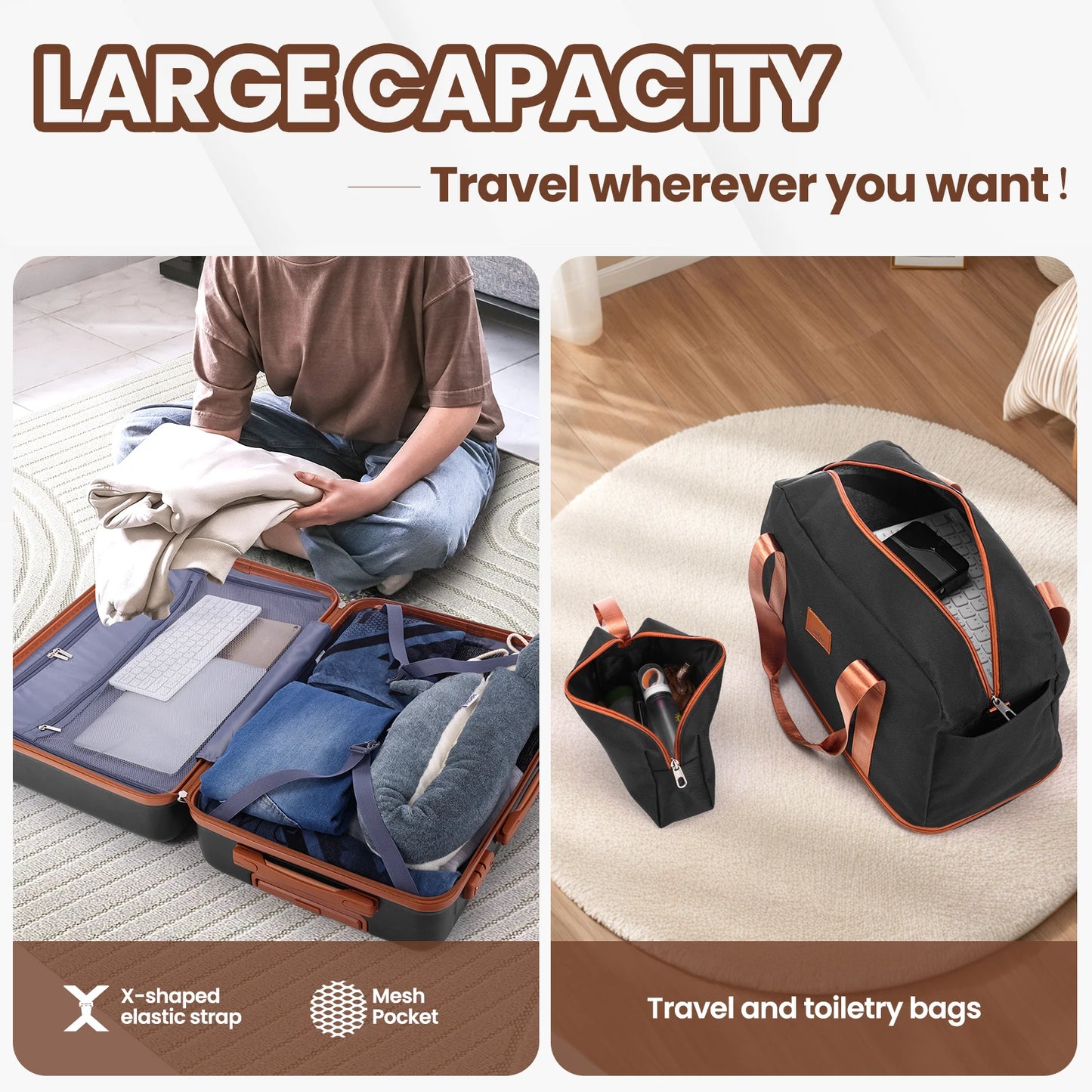 HOTEELCN Luggage Sets 3 Piece Durable Spinner Suitcase TSA Lock