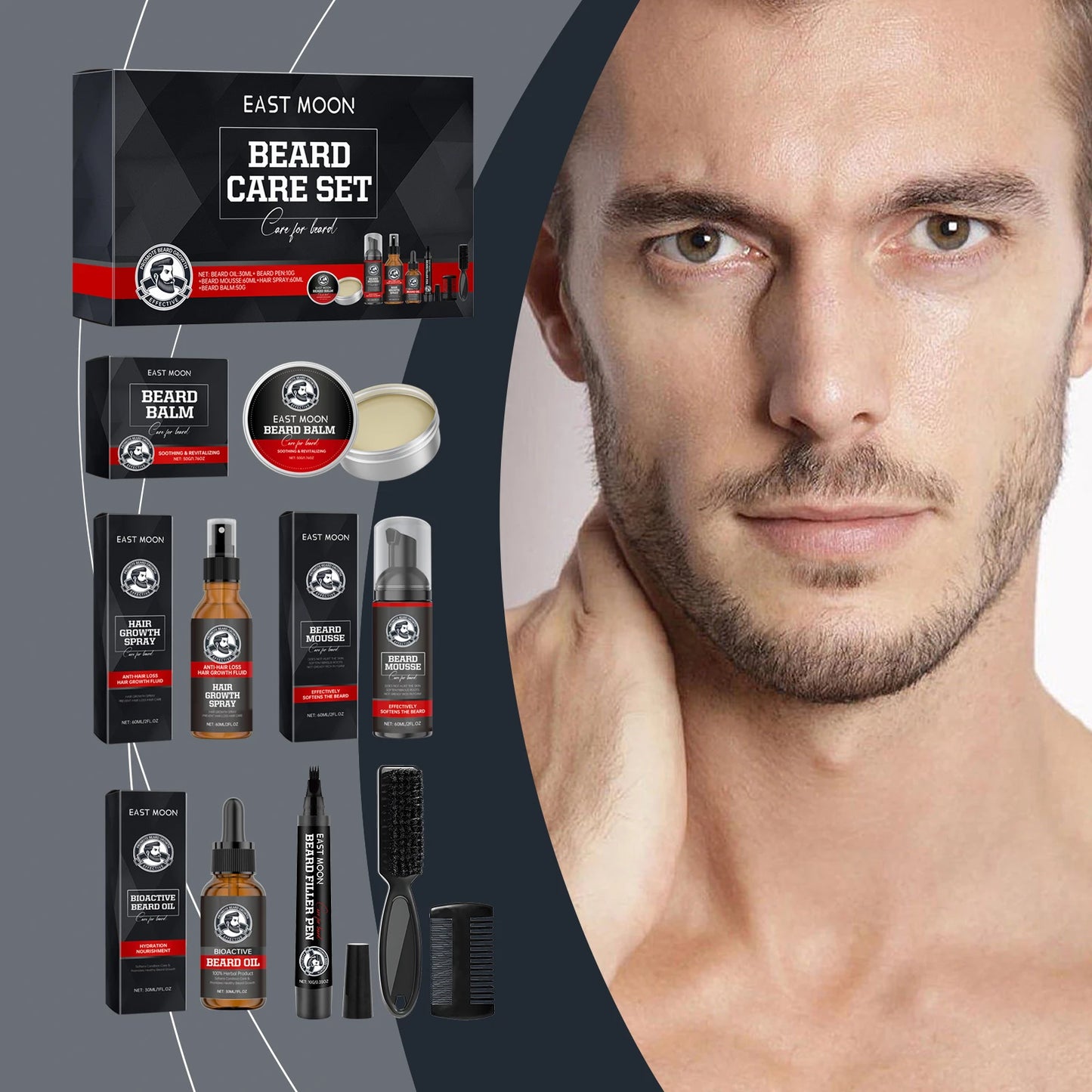 East Moon Sandalwood Beard Care Set For Men Moisturizing Balm