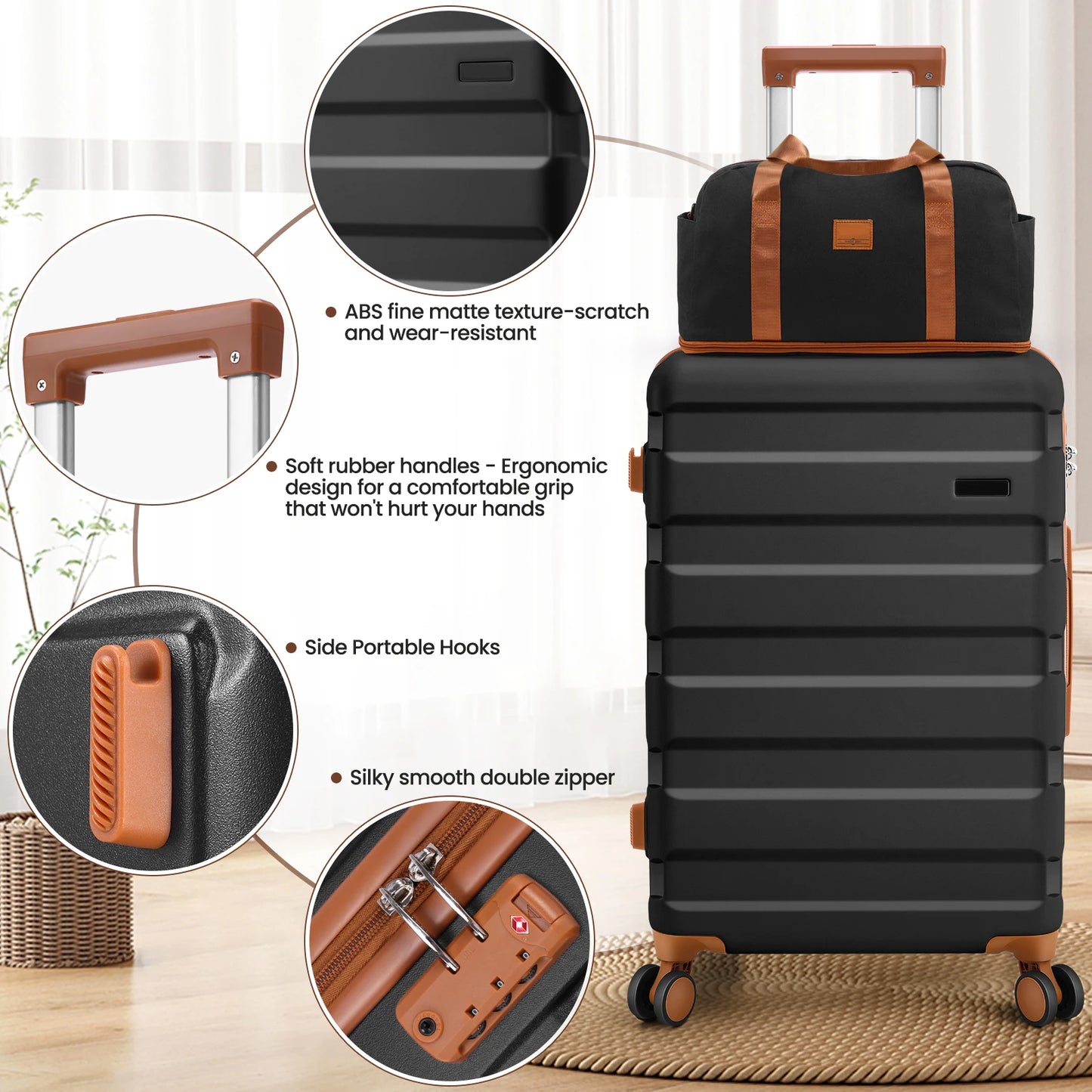 HOTEELCN Luggage Sets 3 Piece Durable Spinner Suitcase TSA Lock