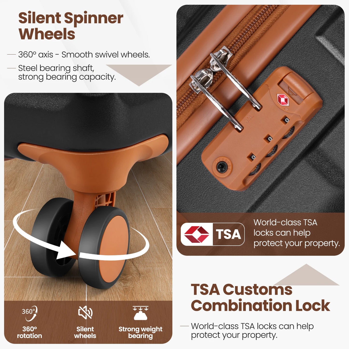 HOTEELCN Luggage Sets 3 Piece Durable Spinner Suitcase TSA Lock