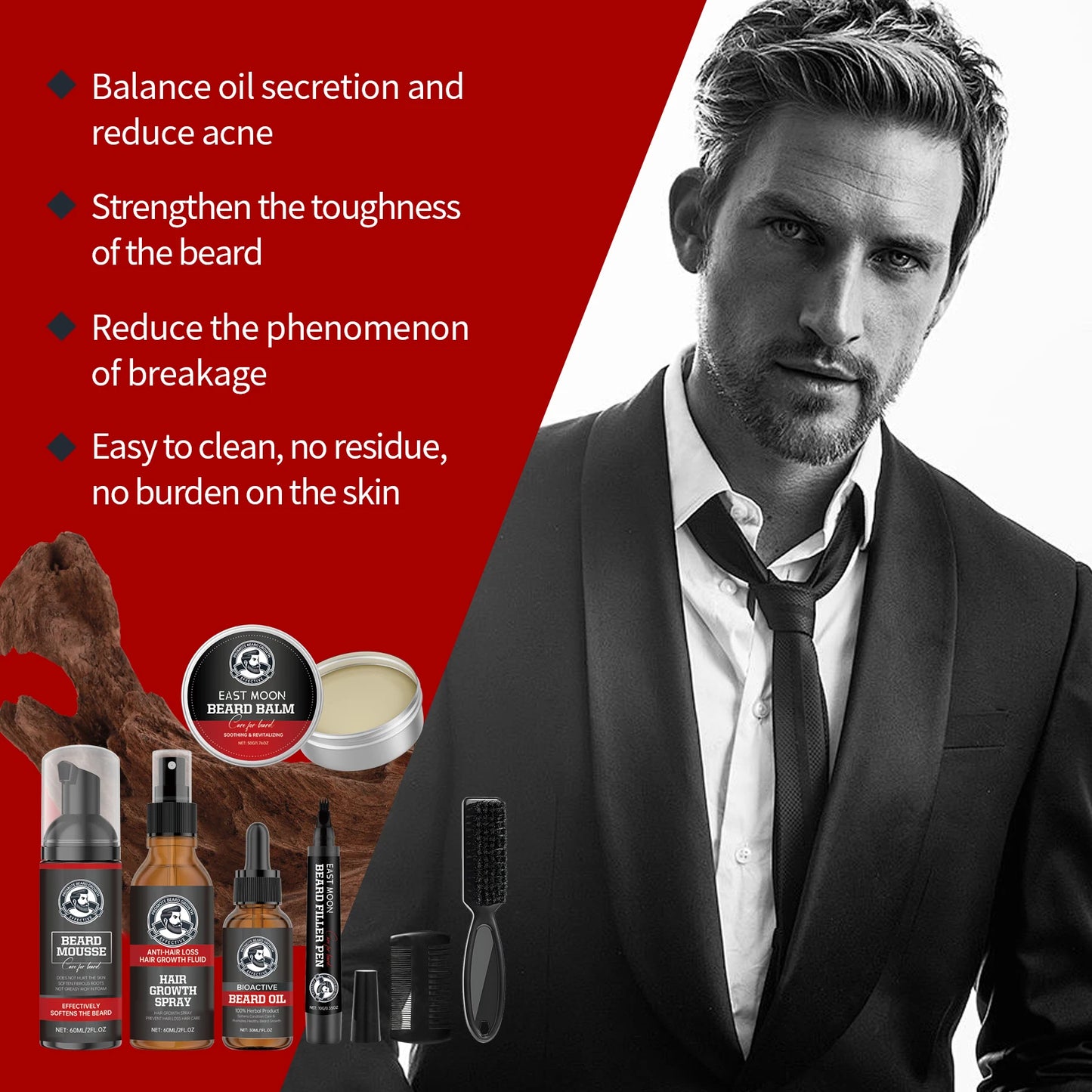 East Moon Sandalwood Beard Care Set For Men Moisturizing Balm