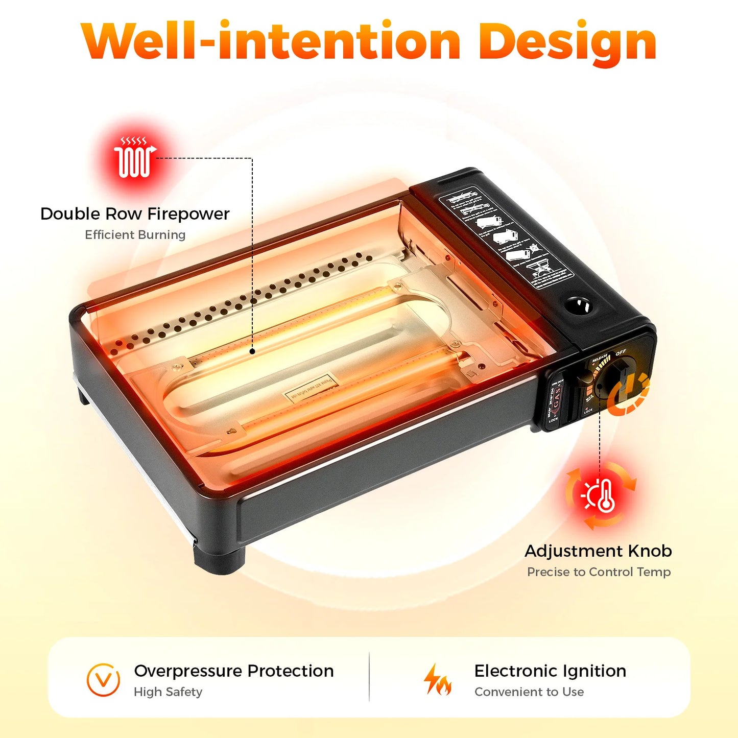 Portable Butane Gas Grill Stove Dual-Intake Camping