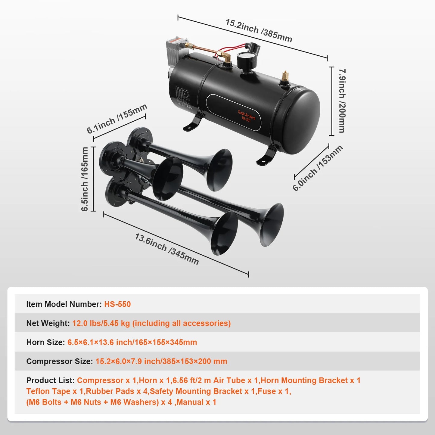 SucceBuy Train Horns Kit 4 Trumpets 150dB Air Horn System