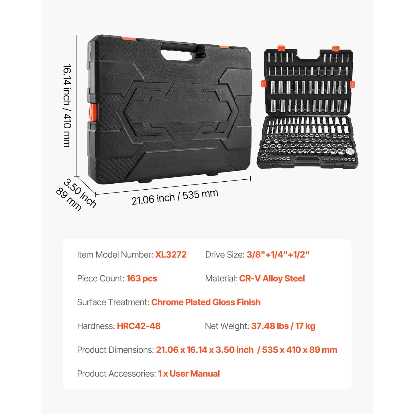 SucceBuy 86-Piece Socket Set 3/8 1/4 1/2 Inch Drive Ratchet SAE Metric