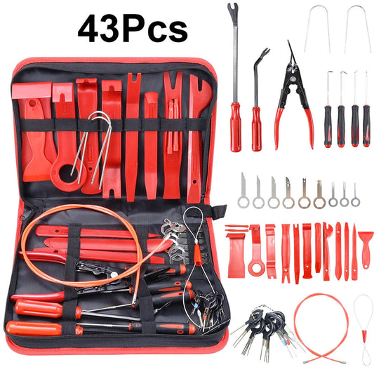 43Pcs Car Trim Removal Tool Set Panel Fastener Clips Removal, Fastener Terminal Remover Tool Round Handle Crowbar Kit Car/Radio