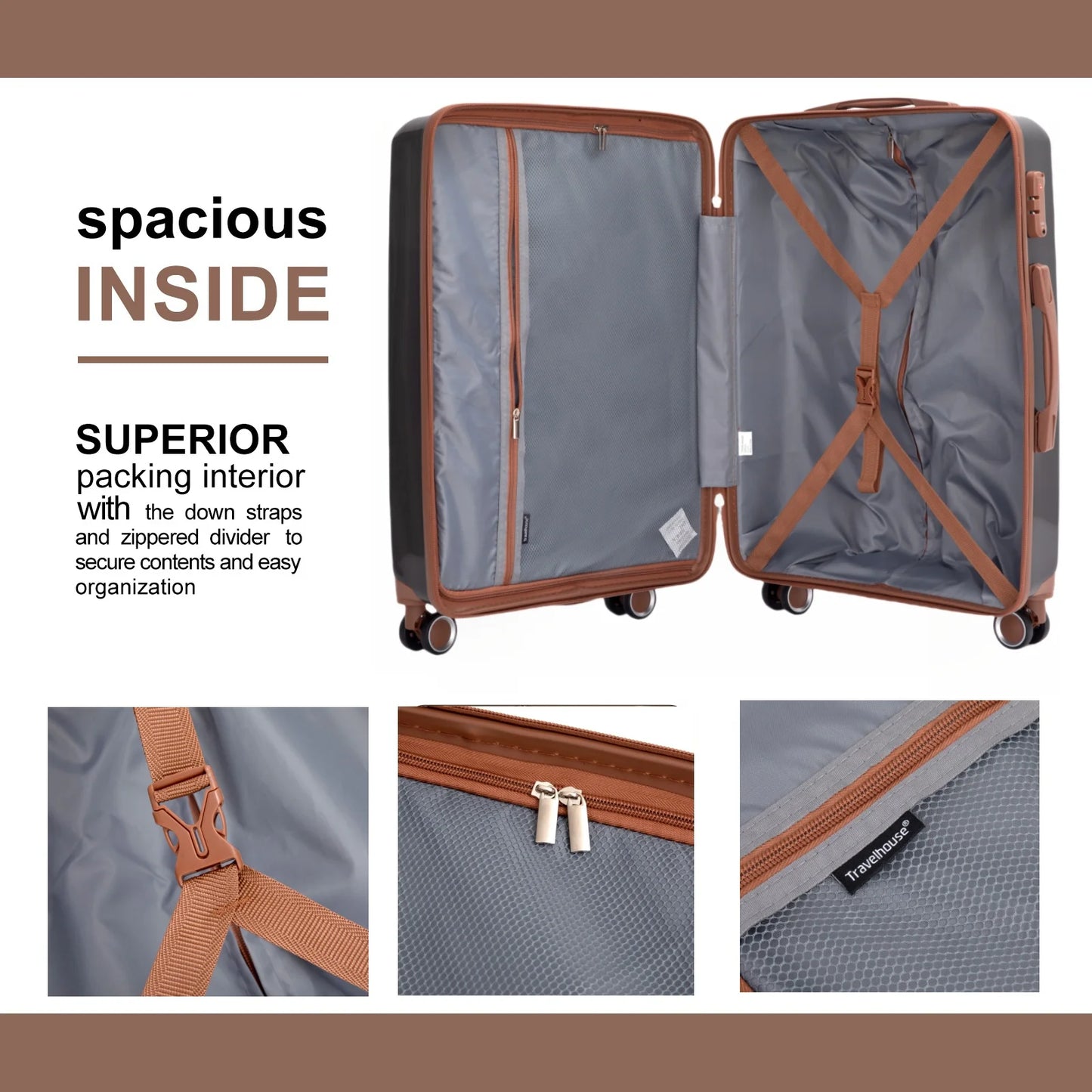 TravelhouseCN 5-Piece Luggage Set Hardcase Spinner Wheels TSA Lock