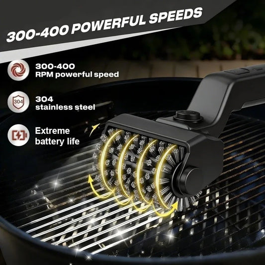 Electric Rotary Grill Brush 304 Stainless Steel Head Rechargeable 3-Speed Power BBQ Cleaning Brush for Outdoor Grill Gas Cleaner