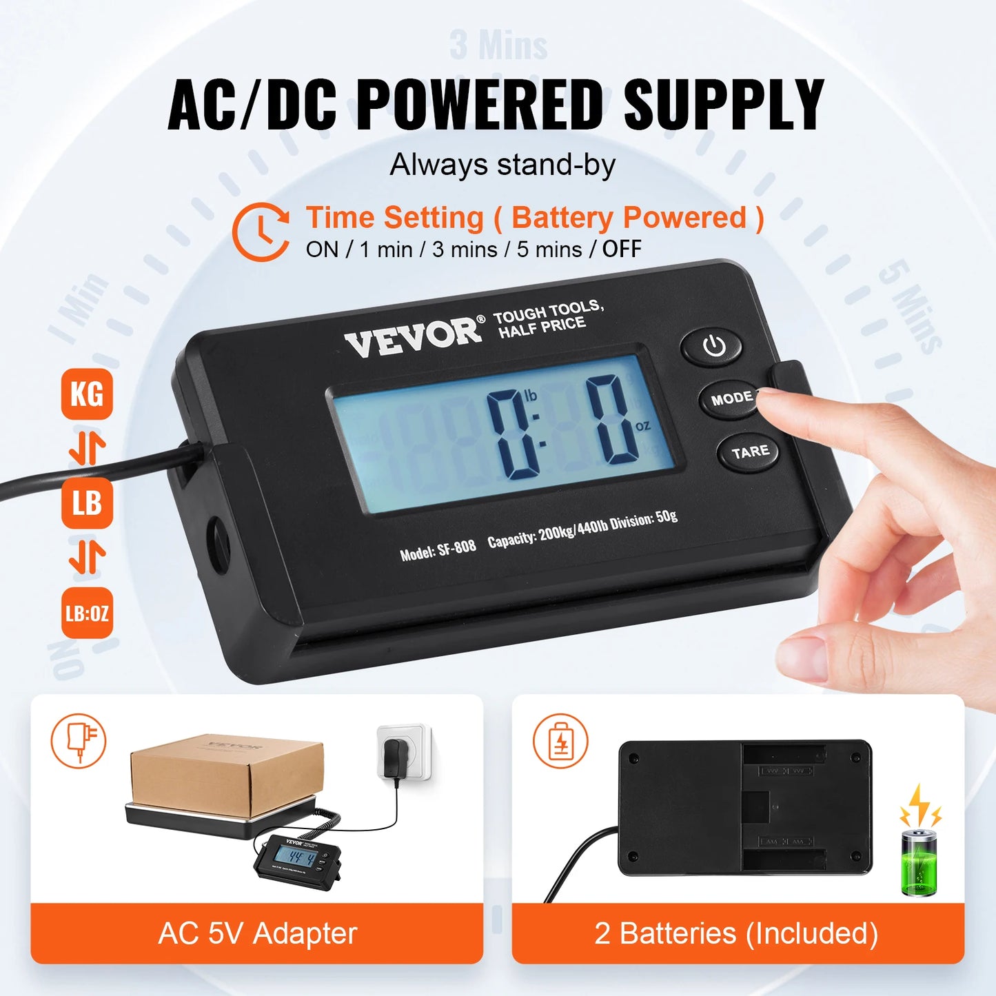 Digital Postal Scale 440Lb With Timer Tare HD LCD Display