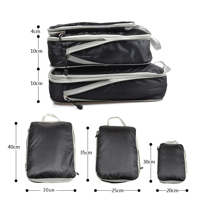 Foldable Packing Cubes Set Travel Nylon Waterproof Luggage Organizer