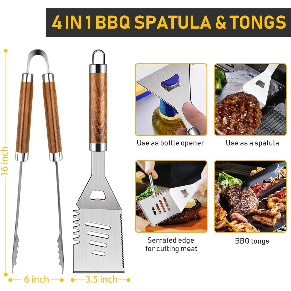 Heavy Duty Stainless Steel BBQ Tools Kit With Thermometer