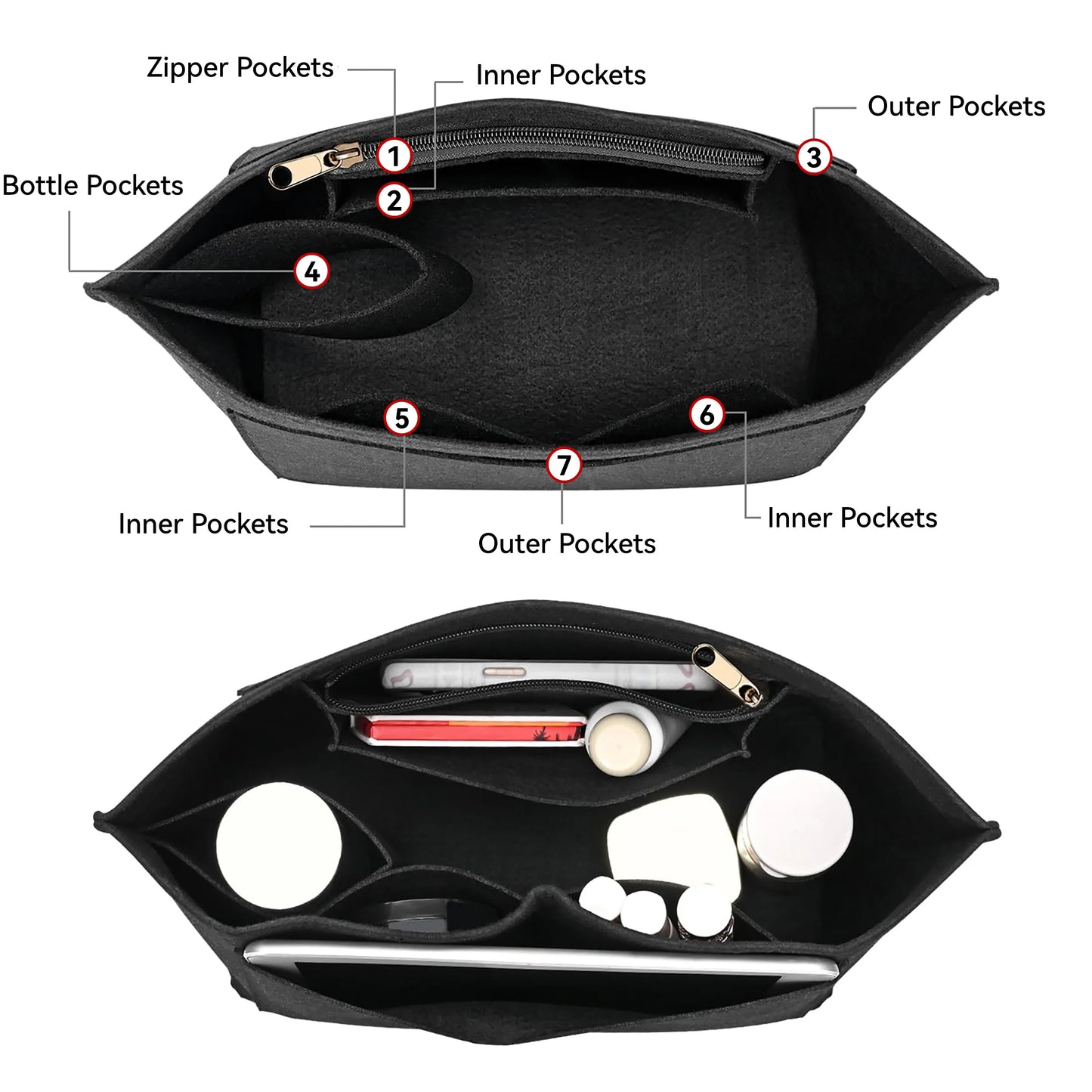 NONECN Felt Insert Bag For Longchamp Handbag Liner Organizer
