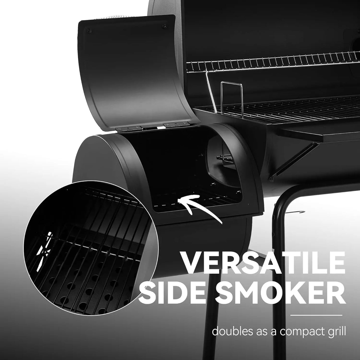 Charcoal Grill With Offset Smoker And Cover For Outdoor BBQ