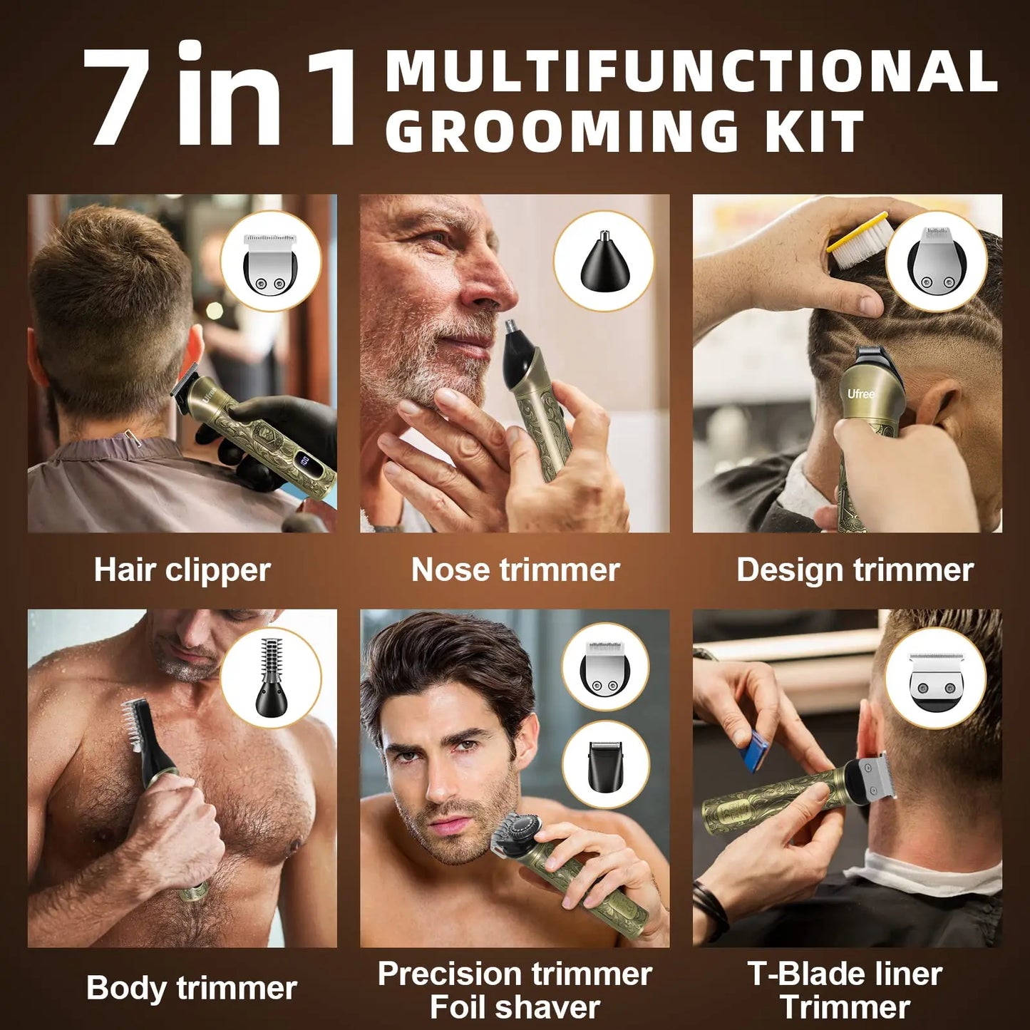 Ufree Beard Trimmer for Men Cordless Electric Razor Shaver Kit