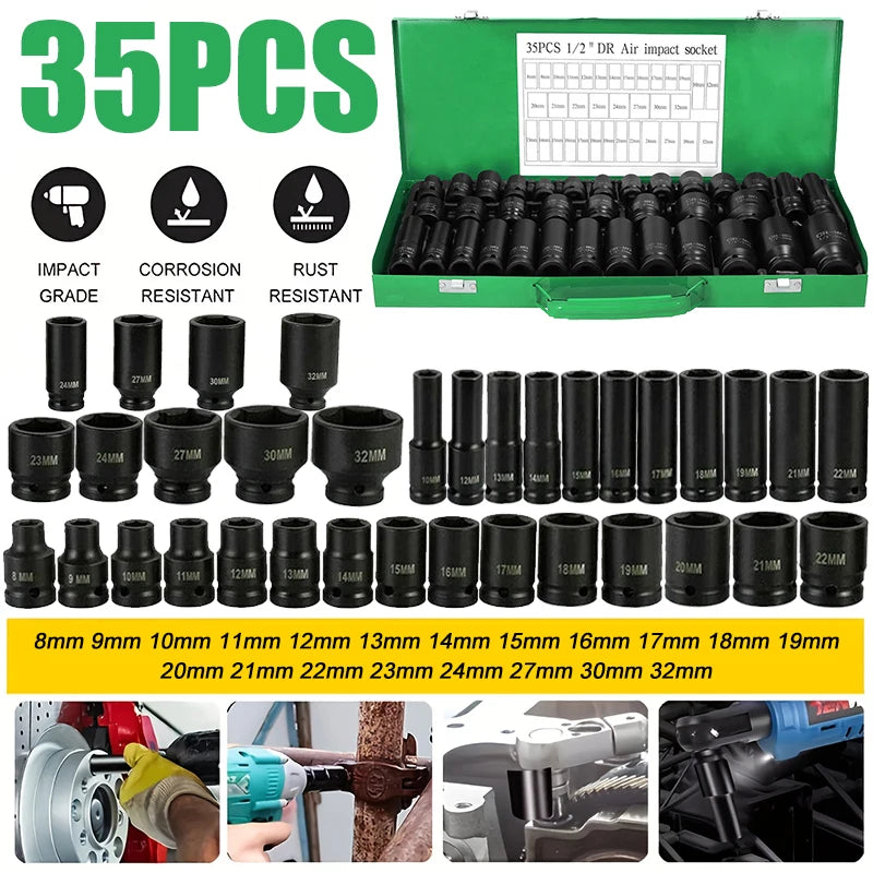 Professional 35 Piece Heavy Duty Pneumatic Tool Kit With Air Gun Rotary Tools