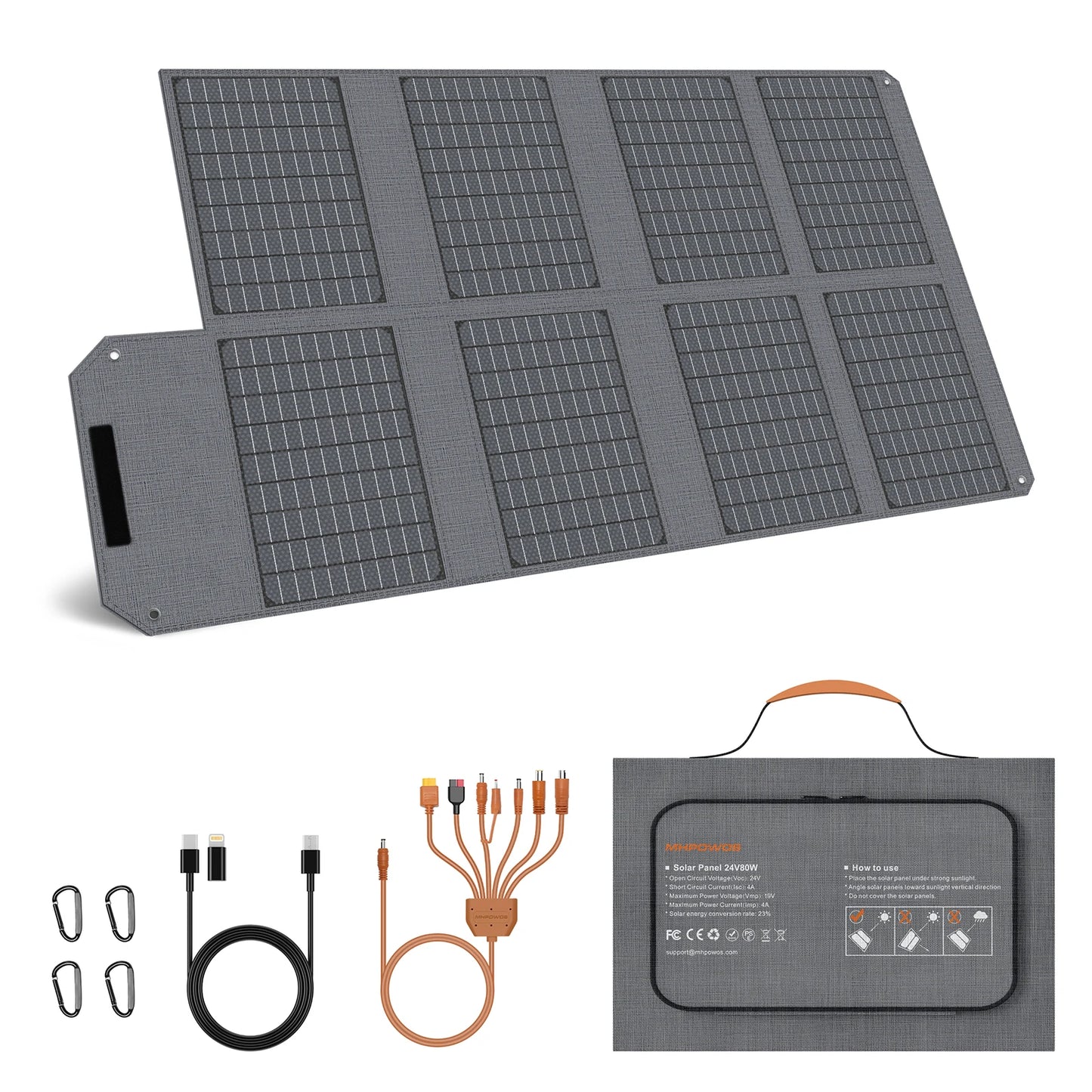 MHPOWOS Portable Solar Panel 120W Foldable USB Output for Camping