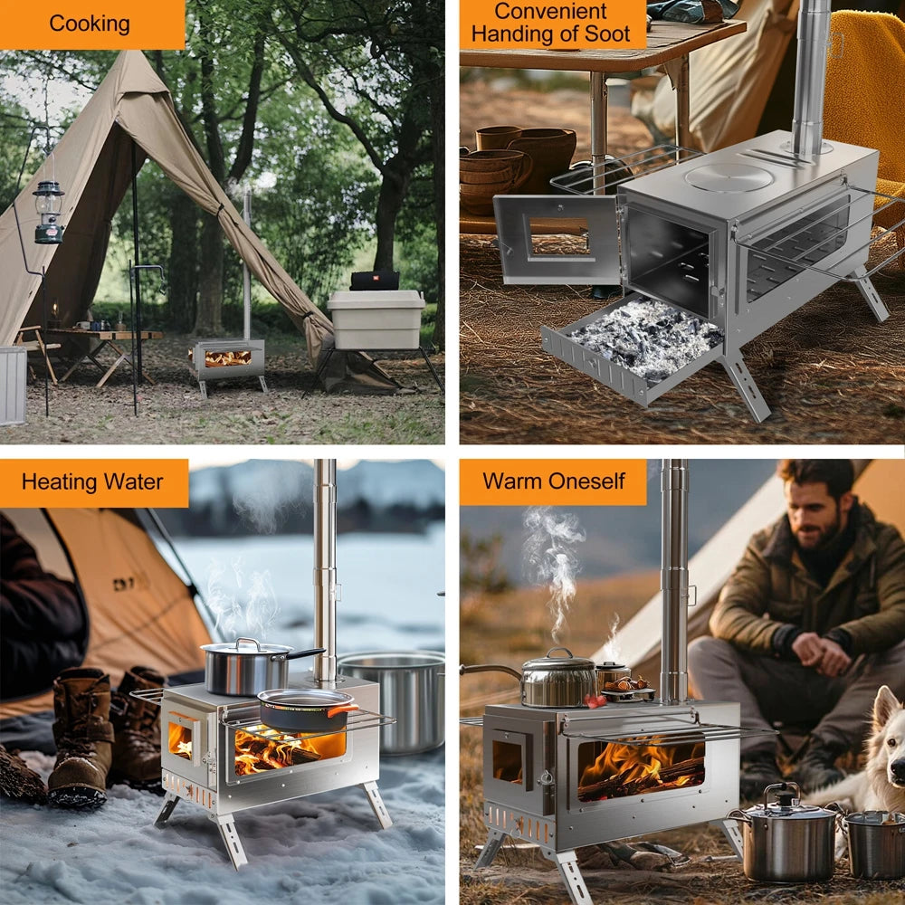 Portable Wood Burning Camping Stove Stainless Steel Tent Stove