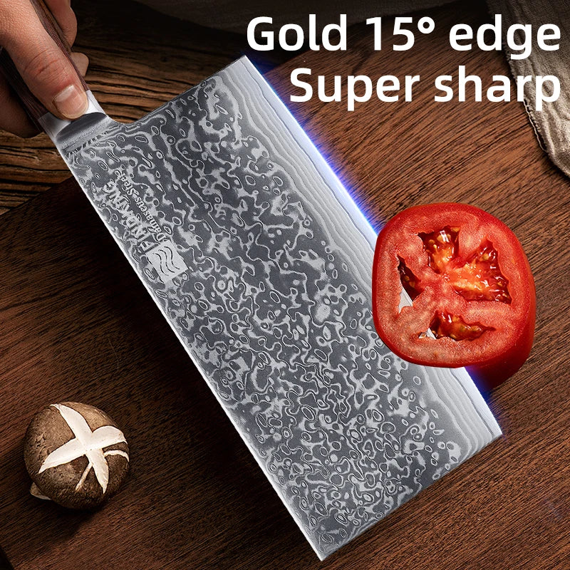 FINDKING 67 Layer Damascus Steel Chopping Knife Pakka Wood Handle