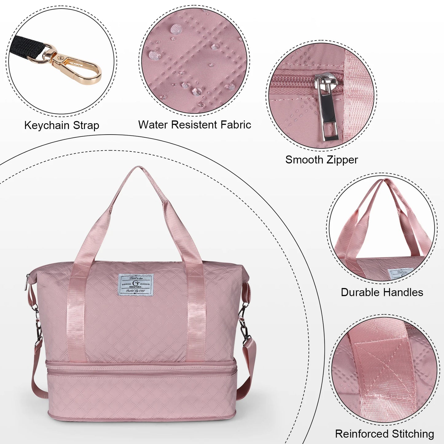 Travel Bag Durable Quilted Design Large Capacity Nylon Spinner Wheels