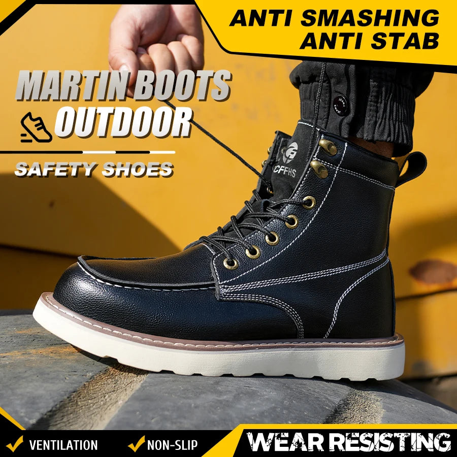 None Leather Two Layer Cowhide Men Anti Smash Safety Shoes