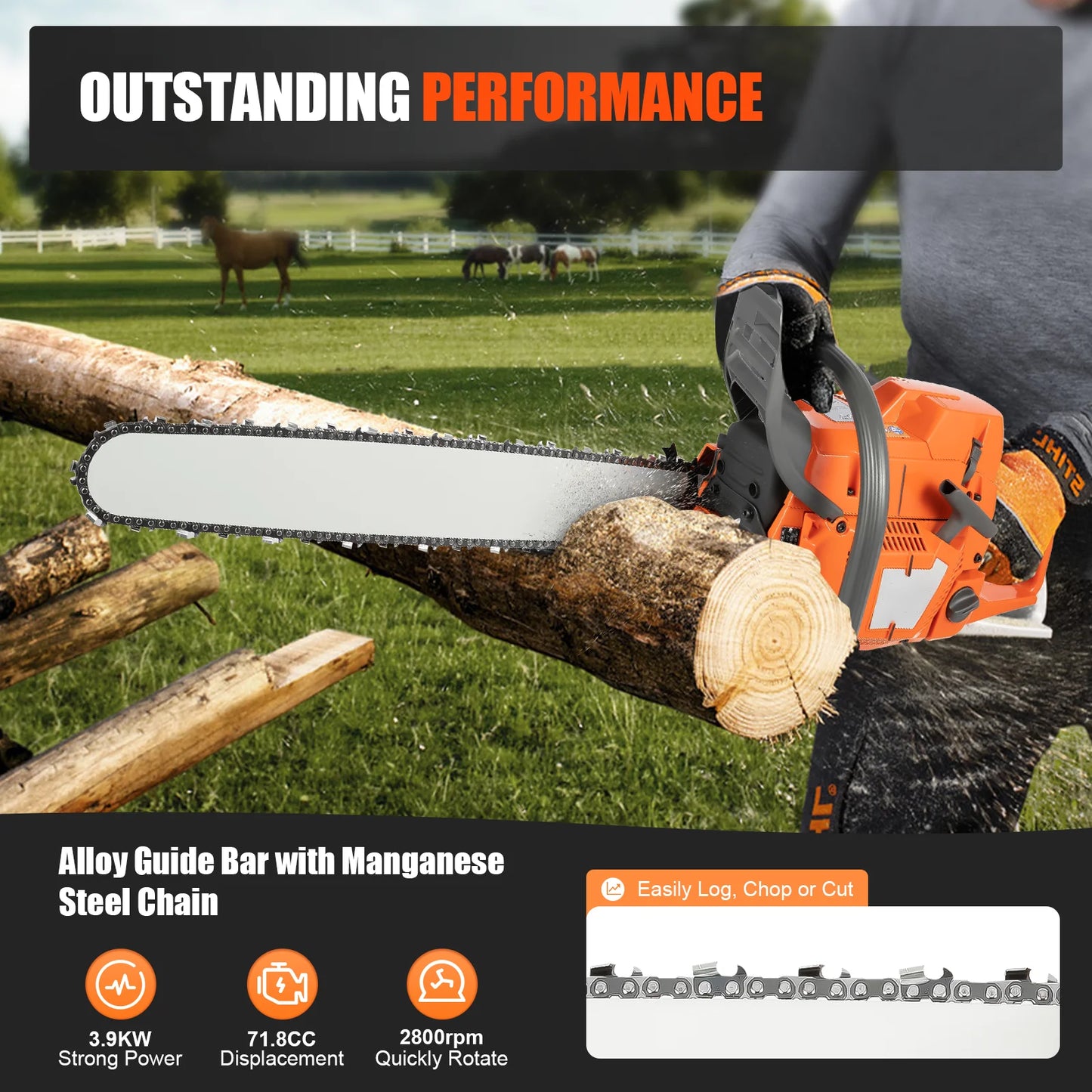 Gasoline Chainsaw 2 Cycle 65/72cc For Farm And Garden Use