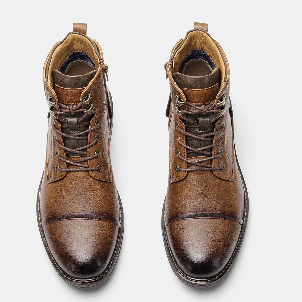 Hecrafted Men Retro Leather Ankle Boots With Zip Closure