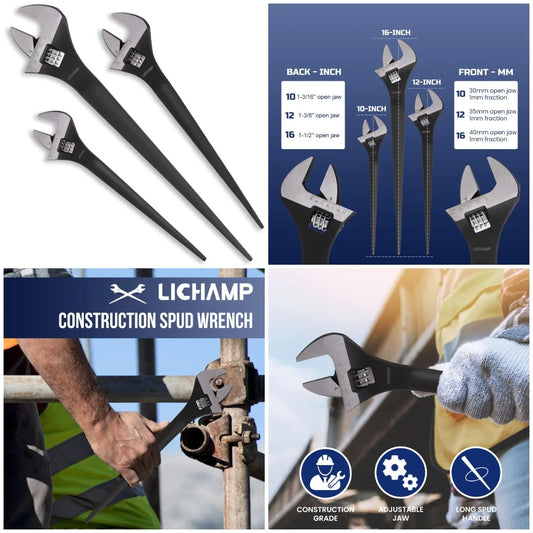 Lichamp 3 Pack Adjustable Spud Wrench Set For Construction