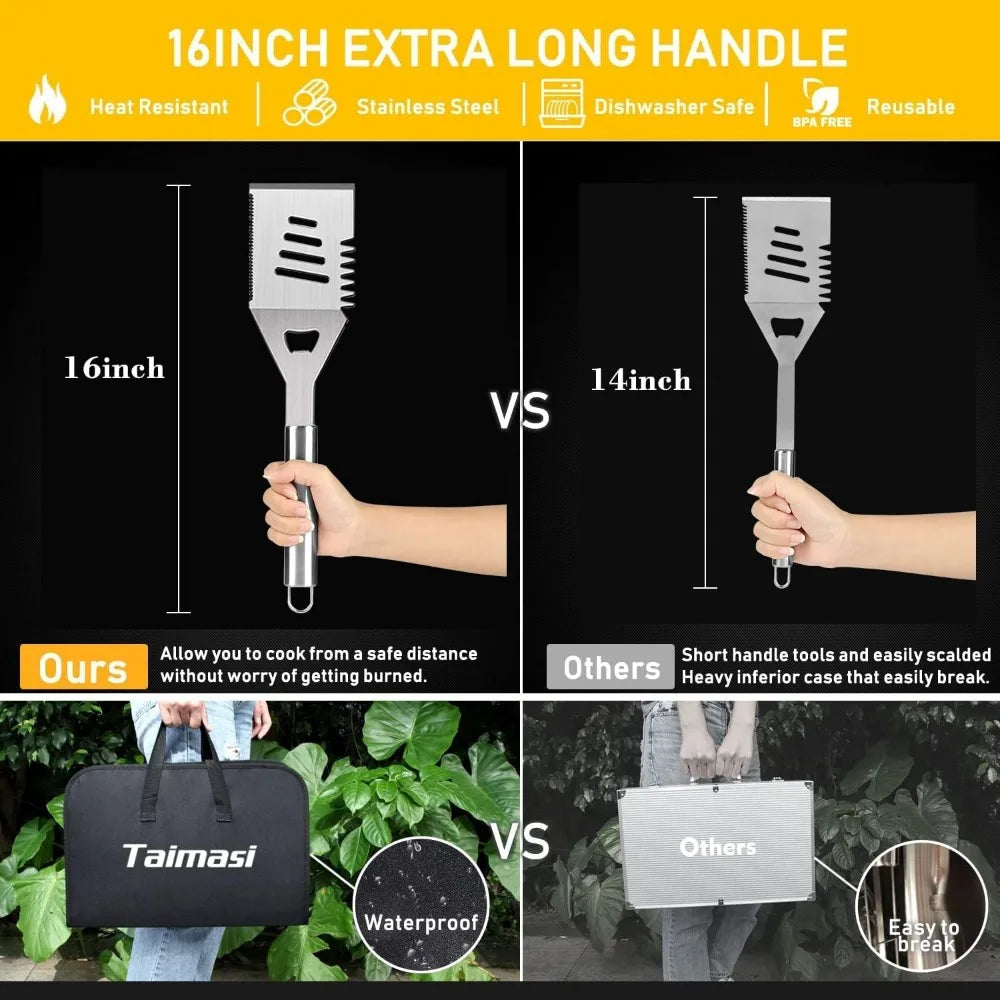 Heavy Duty Stainless Steel BBQ Tools Kit With Thermometer