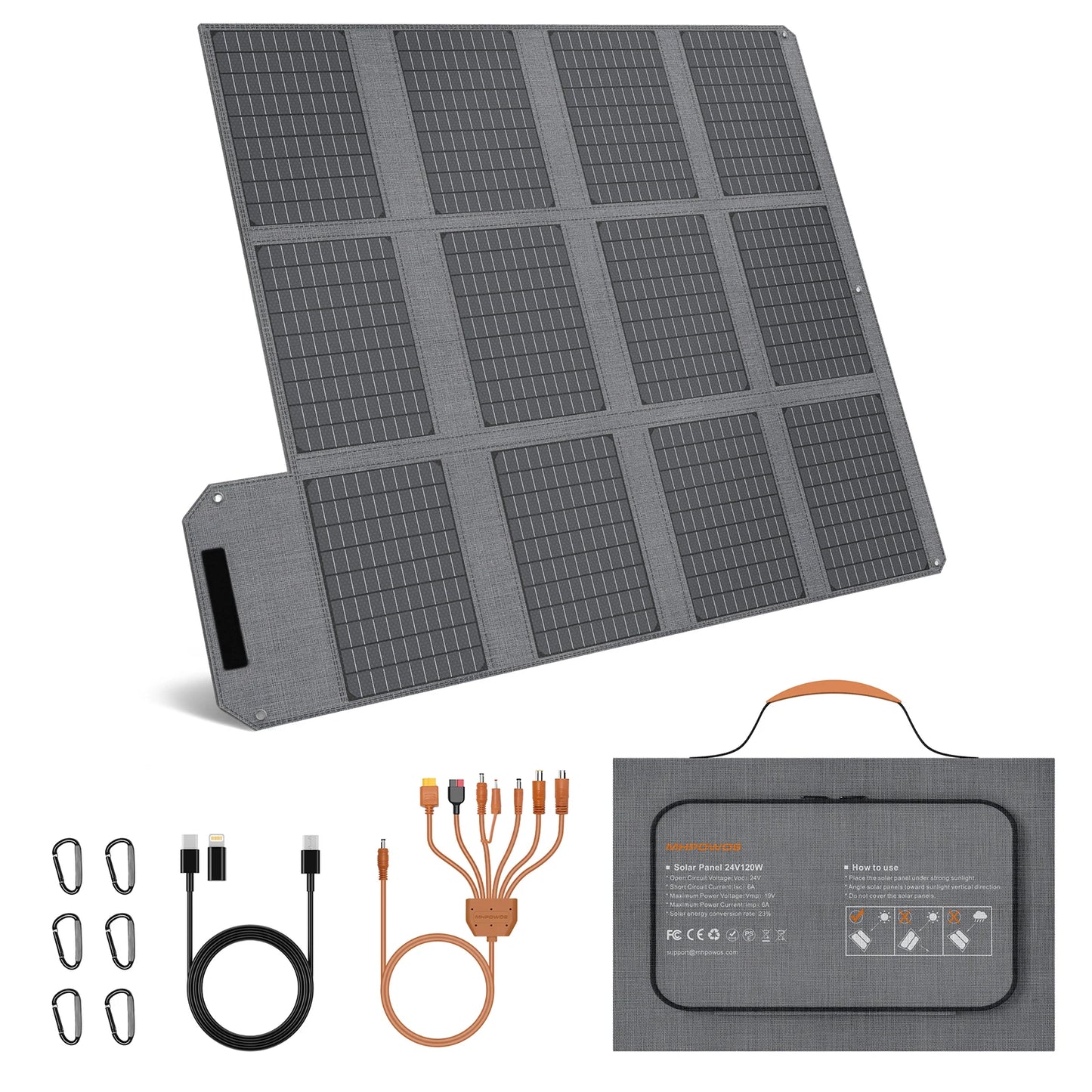 MHPOWOS Portable Solar Panel 120W Foldable USB Output for Camping