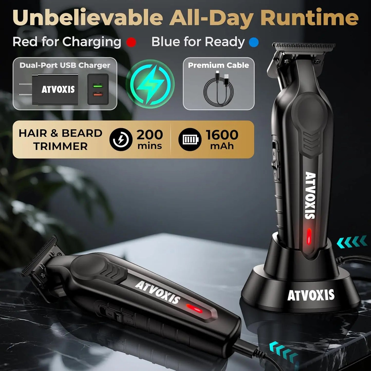 Professional Men's Hair Trimmer With Titanium Alloy Blades And Cordless