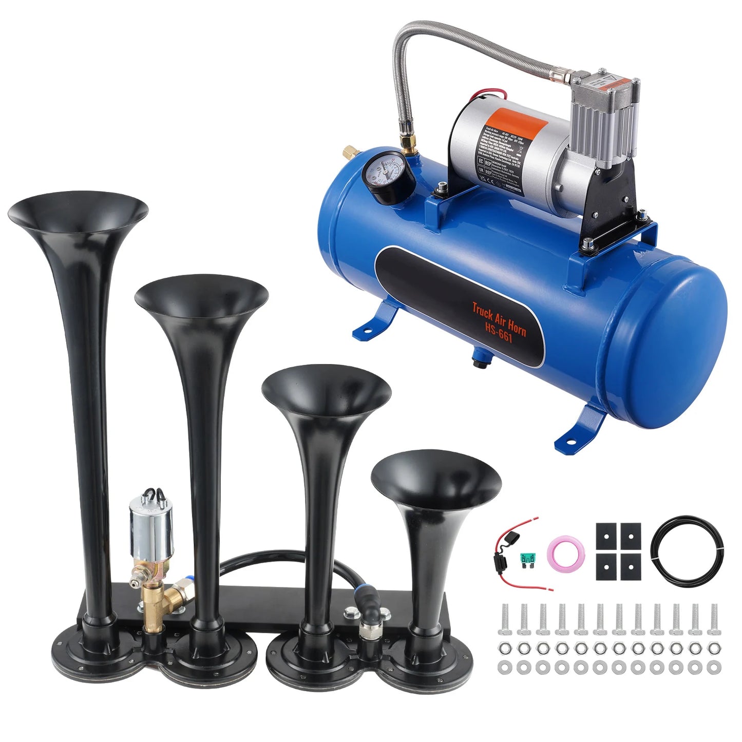 SucceBuy Train Horns Kit 4 Trumpets 150dB Air Horn System