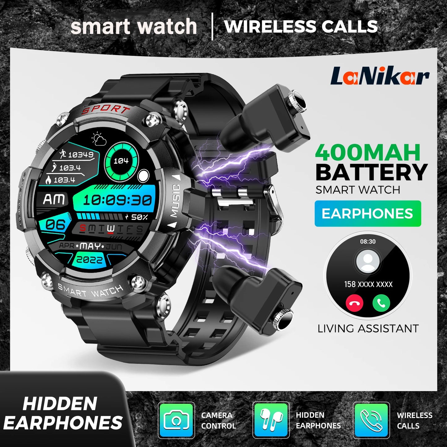 LaNikar Smart Watch AMOLED Display With Bluetooth Headset